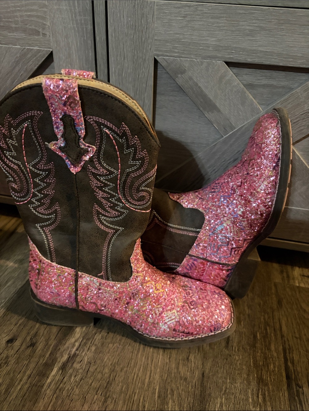 Girls Pink Glitter Cowboy Boots - Roper Kids Western Boots